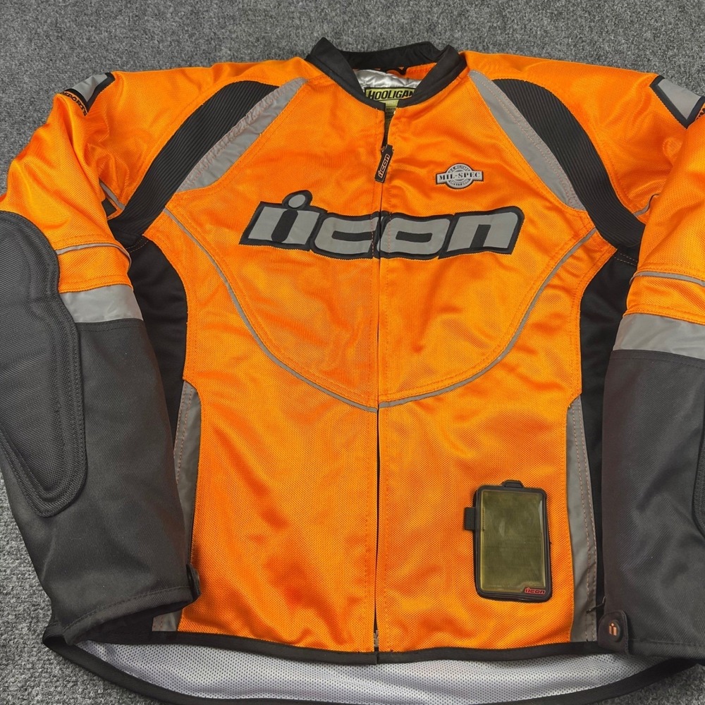 Icon Hooligan 2 Mil-Spec Mesh Motorcycle Jacket Orange Black Armor XL